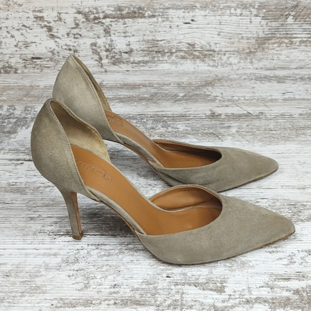 Vince Celeste Taupe Suede Leather D'orsay Pumps